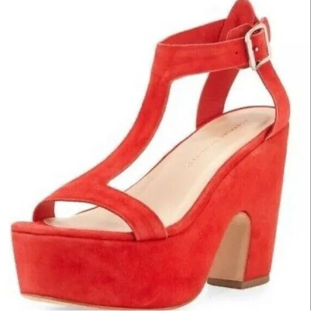 LOEFFLER RANDALL Women's Minette Wedge Sandal
 - Size 6 1/2 - Red Poppy Suede.